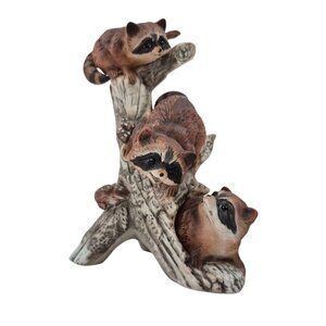 Masterpiece By Homco 3 Racoons Climbing a Tree 1246 Porcelain Figurine 1978